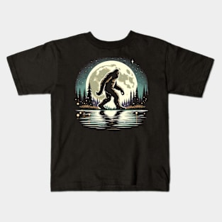 Moon Bigfoot Sasquatch Cool Bigfoot Kids T-Shirt